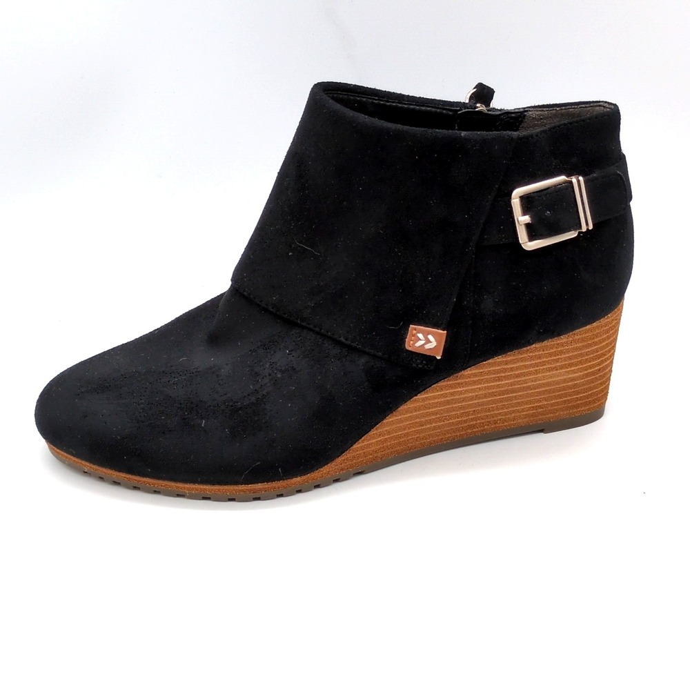 Dr Scholl's Shoes Womens Create Black 10 Faux Suede Ankle Boots Zip Wedge Chic